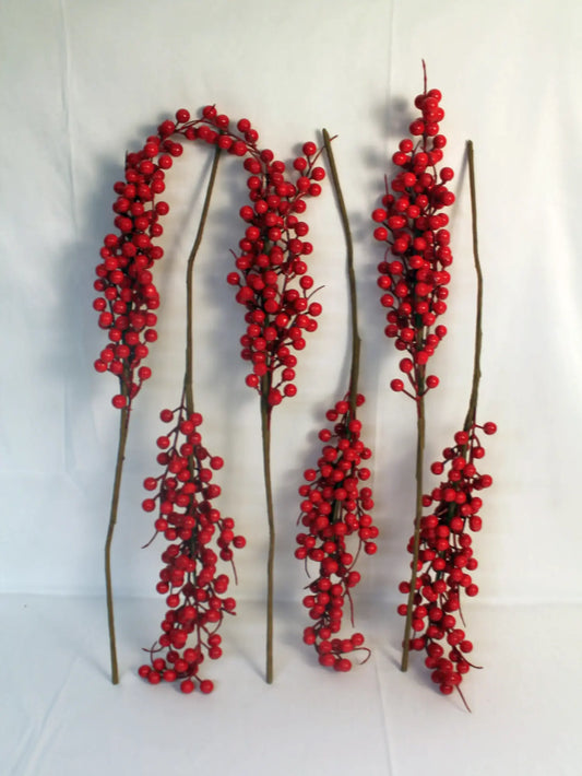 6 Pack Red Artificial Long Berry Stems