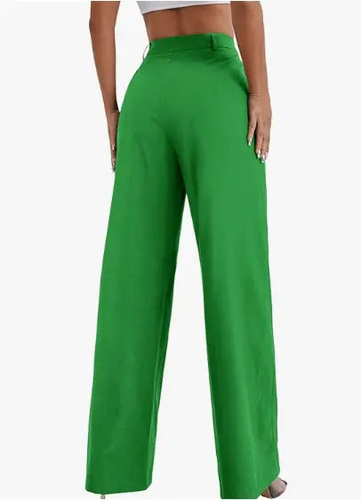 Women's Casual Wide Leg High Waisted Button Down Straight Long Trousers Pants, Size XXL