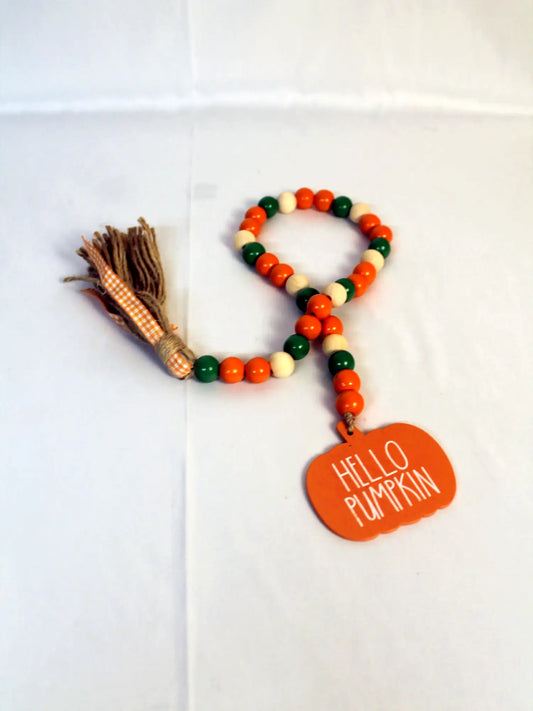 Wooden Bead Autumn Fall Pumpkin Garland with Tassel