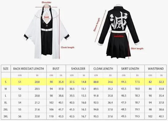 Mitsuri Kanroji Cosplay Adult Kids, Outfit Anime Halloween Costume – Sizing Chart