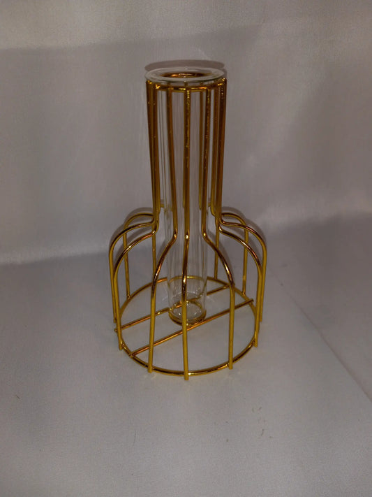 Gold Wire Frame and Clear Glass Test Tube Vase