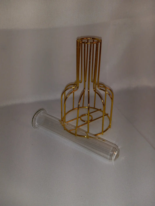 Gold Wire Frame and Clear Glass Test Tube Vase
