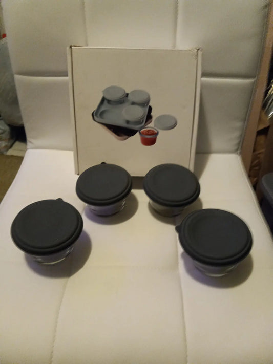 Glass Bowls with Silicon Lids, set of 4, Grey