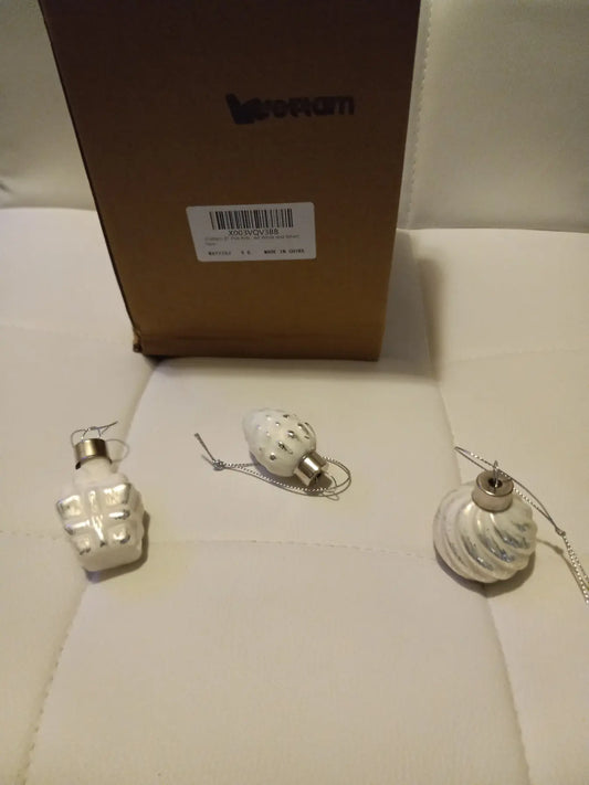 Glass Christmas Ornaments, White & Silver, 27 pcs
