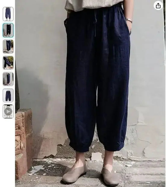 Women's Boho Lantern Pants, XXL, Navy 