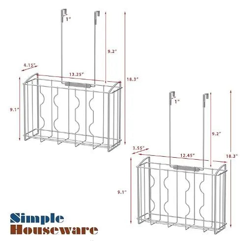 Over-Cabinet-Door Hanging Storage - 2 pack – 1 large and 1 medium - Silver 