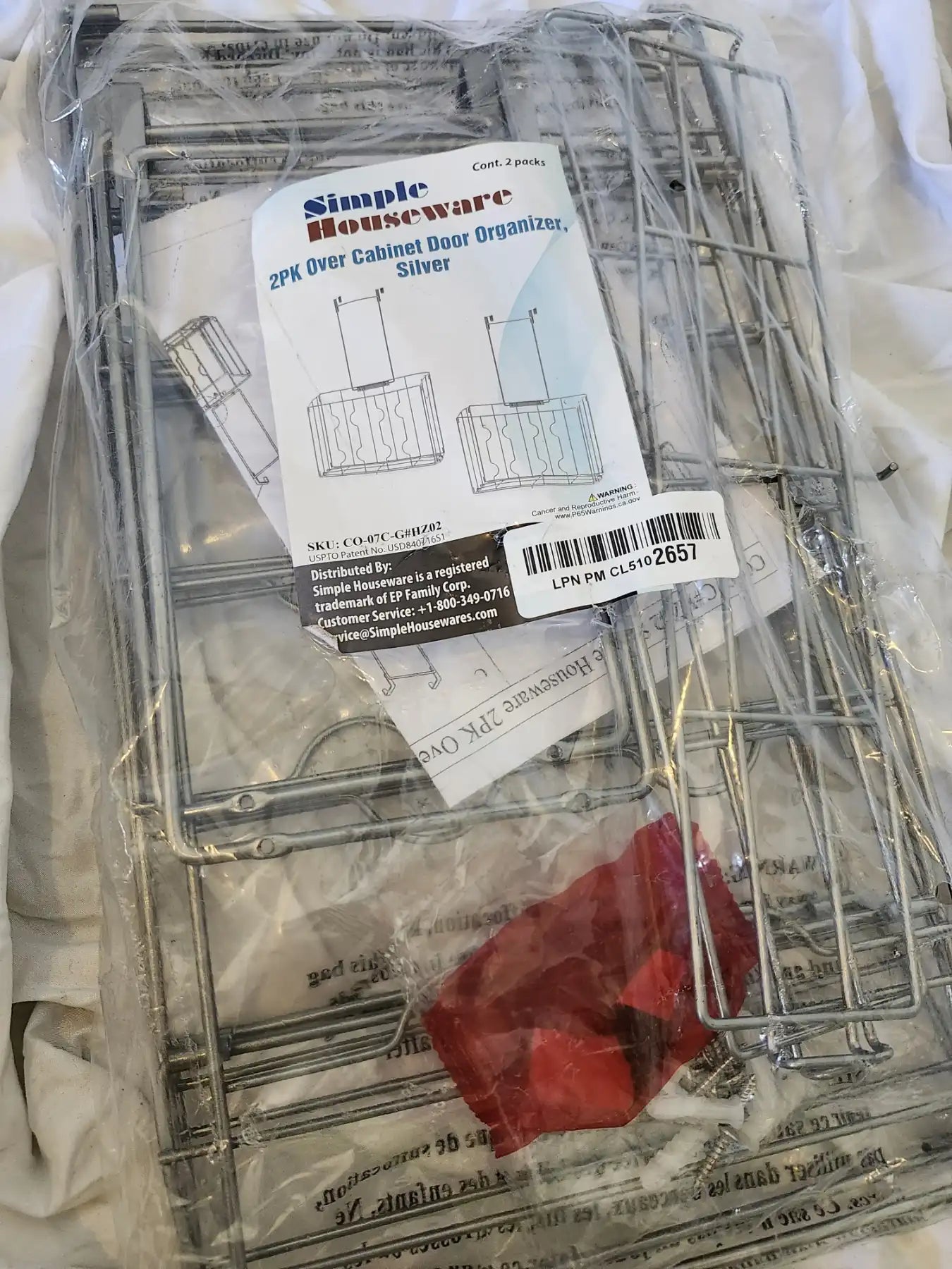 Over-Cabinet-Door Hanging Storage - 2 pack – 1 large and 1 medium - Silver 