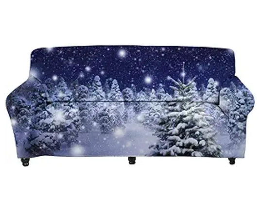 Fkeyi Christmas Couch Cover  - Standard sofa/couch size - Blue with snow covered trees