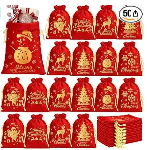 Wesnoy Felt Christmas Bags – 50pc 6”x8” Christmas Bags