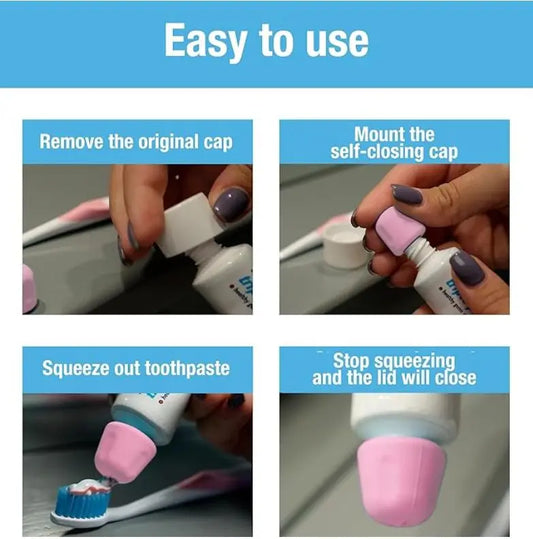 Toothpaste Self Closing Caps - 6pc. Pink/Green/White self sealing toothpaste caps 