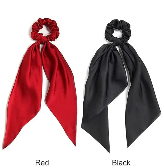 Hair Scrunchy With Scarf 2pk - 2pk Black and Red color scrunchy with scarf