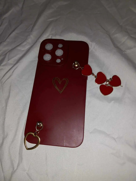 Alcase iPhone 14 Case, Purple with Hearts - Color: Red Wine - heart silicone phone case with heart chain strap