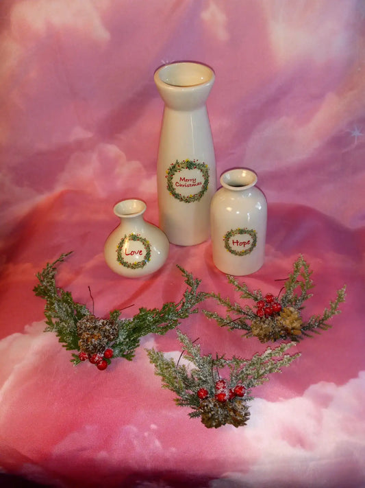 Christmas Vases Set Of 3  - 3pc Christmas vases decor set 6"L x 4"W x 8"H