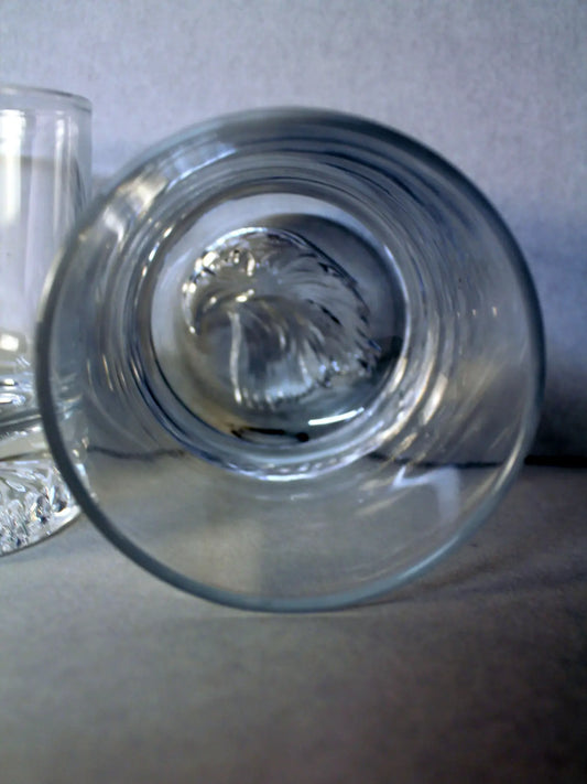 Whiskey Glass Set Of 2 - (2) 10.6oz thick bottom whiskey glasses, each with the head of a majestic American bald eagle etched into the bottom