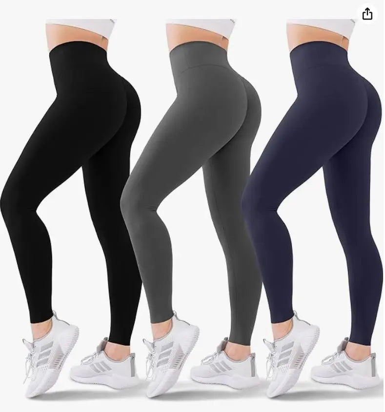 3 Pack High-Waisted Yoga Pants - Blisset 3 pack high waisted leggings for women - soft athletic tummy control pants, size small-medium