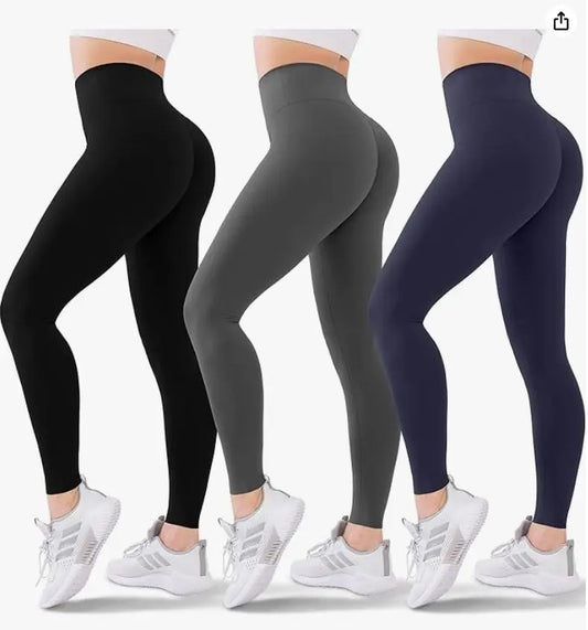 3 Pack High-Waisted Yoga Pants - Blisset 3 pack high waisted leggings for women - soft athletic tummy control pants, size small-medium