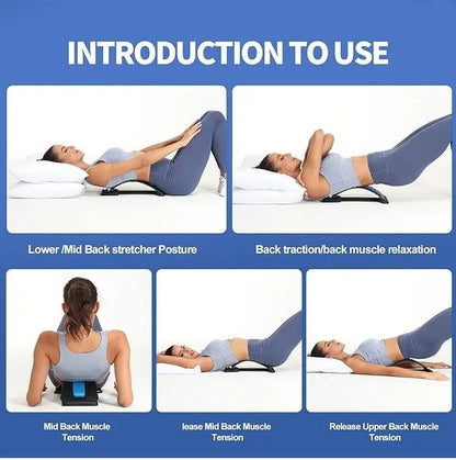 Magic Back Support - Magic back support back stretching device, multi-level lumbar support stretcher spinal, lower and upper muscle pain relief (black/blue)