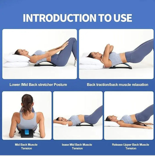 Magic Back Support - Magic back support back stretching device, multi-level lumbar support stretcher spinal, lower and upper muscle pain relief (black/blue)