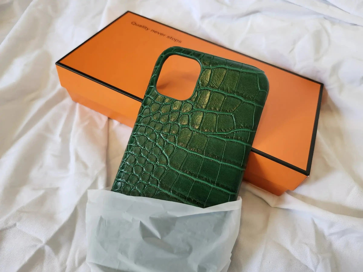 iPhone 14 Pro Case - iPhone 14 Pro case, green faux alligator skin