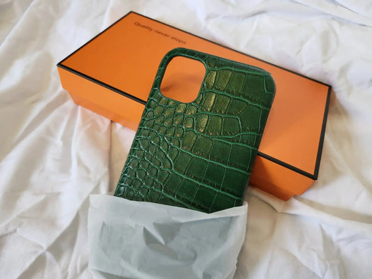 iPhone 14 Pro Case - iPhone 14 Pro case, green faux alligator skin