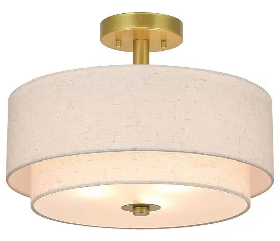3-Light Semi-Flush-Mount Light Fixture - Xinbei lighting 3 light semi flush mount light, close to ceiling light fixture with fabric shade retro gold brass 16 inch semi flush drum light xb-sf1289-gb
