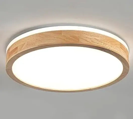 Wood Flush Mount Ceiling Light - Modern wood flush mount ceiling light, minimalist round lighting fixtures, acrylic metal circle 11.8 inch ceiling lamp